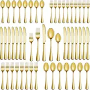 30 Pcs Gold Silverware Set Service for 6, Premium Stainless Steel Flatware Set, Cutlery Utensil Set, Durable Home Kitchen Eating Tableware Set, Include Fork Knife Spoon Set, Dishwasher Safe