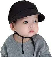 iEasey Baby Soft Wide Brim Sun Hat with Chin Strap 6-36 Months Baby Girls Boys UV Protection Summer Cool Hats Infant Toddler Adjustable Cotton Baseball Cap Black
