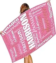 Jeruytgh Microfiber Bath Towel, Absorbent Beach Towel with Name, Outdoor Sports Accessories Multipurpose Fade-Resistant Printed Bath Sheet for Camping Swimming