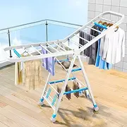 Wing-Shape Clothes Drying Rack, Foldable Clothes Dryer, Adjustable Height Clothing Rack, Strong Wind Resistant, Collapsible Rack with Adjustable Gullwings for Balcony Bedroom