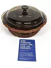 Pyrex Designs 1.5 qt Covered Casserole w/Rattan Basket NIB Vintage 1993 Corning