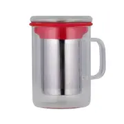 Avanti Borosilicate Glass Tea Mug with Lid + Infuser 420ml - Red
