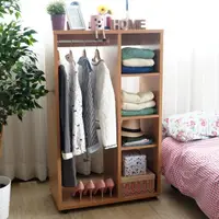 在飛比找momo購物網優惠-【EASY HOME】開放式可移動多層收納衣櫃附收納盒-原木