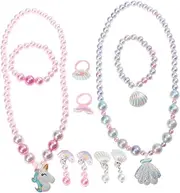 [COLLBATH] Unicorn Shell Boys and Girls Jewelry Set Necklace Bracelet Ring Earrings Girls Jewelry