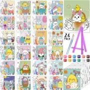 24 Set Easter Pre Drawn Canvas Pre Printed Canvas Painting with Easel Kits 5 ...