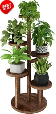 5-Tier Wooden Plant Stand, Tall Corner Shelf for Indoor/Outdoor Garden