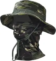 [AEIOFU] Sun Hat, Wide Brim Bucket Hat with Face Mask & Snap Design & Adjustable Windproof Cord, UV Protection & Breathable for Mountain, Fishing, Travel, Cycling, Hiking