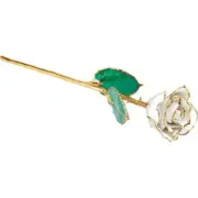 White Diamond Sparkle Laquered Real Rose 24K Gold Plated Trimmed April Rose