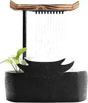 Waterfall Fountain Ceramic Fountain, Chinese Style Tabletop Fountain with Stable Base, Soothing Sound Relaxation Meditation Water Fountains Flowing Water Ornaments