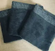 NATORI FRETWORK BLUE SPRUCE 3 WASH CLOTH EMBROIDERED TOWEL SET NWT