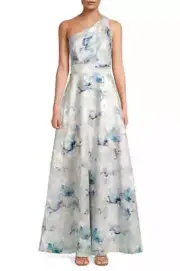 Aidan Mattox Floral Jacquard One-Shoulder Neck Sleeveless Gown