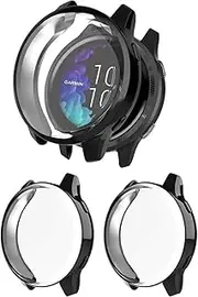 THRE【2 Pack】 Screen Protector Compatible with Garmin venu 2S /vivoactive 4S, All-Around Protective Cover Case Soft TPU Bumper Frame (For Venu 2S/vivoactive 4s, Black/Black)