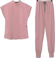 [UxicRuya] Women Uniform Scrub Set V Neck Beauty Salon Machine Washable Comfortable Nurse Work Suit