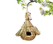 Qttie Bird Nest Breeding Box Grass Weave Canary Finch Budgie House-5 Choices