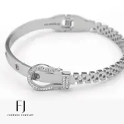 Women's 6.5" Stainless Steel,Belt buckle bracelet,CZ Bangle Eternity*Box