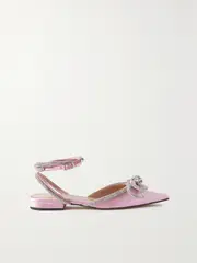 [MACH & MACH] MACH & MACH - Double Bow Crystal-embellished Satin Point-toe Flats - Pink - IT38.5 IT 38.5 Pink