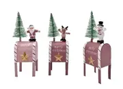 bulk 24 Xmas Metal Post Box Deco 3 Assort Decoration 5x17cm