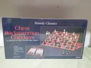 1999 Pressman Chess+Backgammon+Checkers Family Classics 3 Games New Sealed Vtg