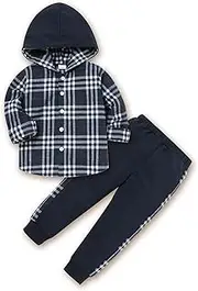 [Fuermos] Toddler Baby Boys Clothes Flannel Lattice Button Down Hoodied Tops +Pants Boys Fall Winter Outfits