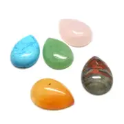 5pcs Flatback Mixed Gemstone Drop Cabochons Smooth Mini Charms Crafting 25x18mm