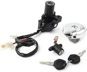 Pexorin Motorcycle Fuel Gas Tank Cap Cover Ignition Switch, for Seat, Lock Set with Keys, for XVS950 2009-2017, Chrome Motorcycle Ignition Switch