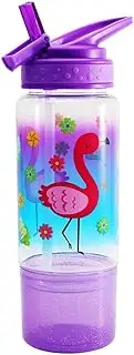 Home Tune 18oz Kids Water Drinking Sip Bottle - Tritan BPA Free, Flip Straw Lid, Easy Open, Lightweight, Snack Compartment, Leak-Proof Water Bottle with Cute Design For Girls & Boys - Flamingo