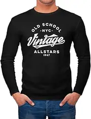 [Neverless] Men's Long-Sleeved Vintage Allstars Old School NYC Design Long Sleeve Shirt, Vintage Co. Black, XXL