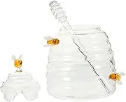 UTHCLO 1Set Glass with Dipper Versatile Honey Dispenser for Syrups Jams and Snacks Storage for Home Use and Entertaining