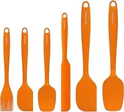 Permanent Warranty Silicone Spatula Set of 6 Seamless One-Piece Non Stick Heat Resistant up 600°F Kitchen Utensils Cooking Baking (Orange)