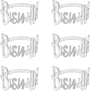 Napkin Rings- 6 Pcs Bismillah Letter Metal Napkin Ring Set Alphabet Napkin Buckles Holder Table Decor for Wedding, Party, Ramadan, Banquet (Silver)