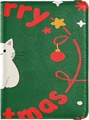 [Amooorous] Merry Christmas Cartoon White Cat Leather decorative waterproof passport holder for travel Vaccine Case Protector Cover Passport Wallet Lightweight, Merry Christmas cartoon white cat, 1 size