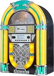 Arkrocket Athena Mini Jukebox/Tabletop CD Player/Bluetooth Speaker/Radio/USB and SD Card Player with Retro LED Lighting System
