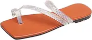 [CLSQLXYJZC] Women's Leather Comfy Flat Sandals, Summer Rhinestone Square Head Orthopedic Bunion Corrector Clip-toe Beach Slippers, for Bunion Pain Relief Slippers