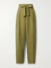[LAFAYETTE 148] LAFAYETTE 148 - Waverly Belted Silk And Linen-blend Tapered Pants - Army green - US2 US 2 Green