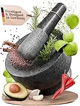 ChefSofi Mortar and Pestle Set - Black Polished Exterior - Standard 6 inch - 2 Cup Capacity