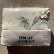 NOS JC Penney No Iron Percale Sheet Set Full Pillowcases Flat Fitted Roses VTG