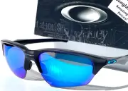 NEW Oakley FLAK BETA Matte Black POLARIZED Sapphire Blue Lens Sunglass 9363-13