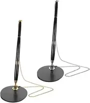 Angoily 2 Sets Metal Ballpoint Pen with Attached Base Stand Ergonomic Design for Comfortable Grip for Desk and Office Use Black for Wedding Guest Book and Signature