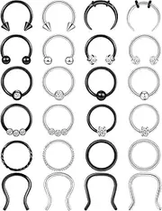 [KHXQDPLX] 20-24 Pcs Septum Rings 16G Septum Jewelry Surgical Steel Septum Piercings Horseshoe Helix Daith Smiley Tragus Lip Rings Nose Hoop Hinged Seamless Septum Piercing Jewelryfor Women Men