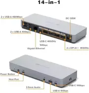 HyperDrive USB C Docking Station 14in1: Dual 4K HDMI, 2 DP, Gigabit Ethernet