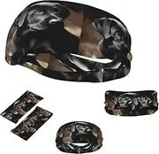 FJWSLCH Black Labrador Puppy Headbands for Women Men Non Slip Workout Sweatbands Adjustable Sports Hair Bands Elastic Head Bands Moisture Wicking Hairband for Running, Cycling, Yoga, Spa