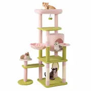 Costway 148cm Cat Tree Floral Kitten Tower w/Cando & Padded Top Perch Sisal Scratching Post & Board