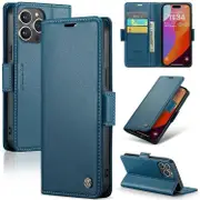 For iPhone 14 Plus Butterfly Buckle Litchi Texture RFID Anti-theft Leather Phone Case - Blue