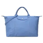 LONGCHAMP LE PLIAGE CUIR 小羊皮短把折疊水餃包(中/薄霧藍)二手