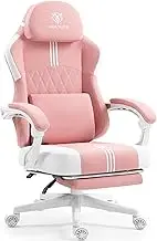 Gaming Chair with Footrest and Pocket Spring Cushion,Big and Tall Game Chair with Cooling Gel and Massage Lumbar,Adjustable High Back Ergonomic Computer Chair for Adults 300LBS Pink and White