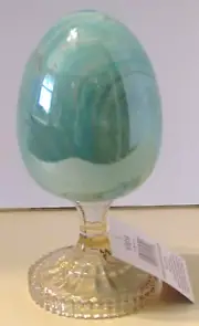 Mikasa Turquoise with Gold Swirl Footed Glass Easter Egg NEW