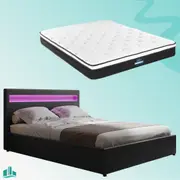 Queen Package | Wanda LED Storage Bed Black & Bonita Euro Top Mattress (Medium Firm)