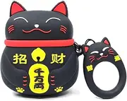 Airpods Case, Gtinna 3D Cute Cartoon Lucky Cat Airpods Cover Soft Silicone Rechargeable Headphone Cases,AirPods Case Protective Silicone Cover and Skin for Apple Airpods 1st/2nd Charging Case Black