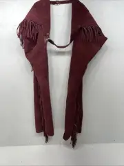 New Burgundy Congress Leather Show Chaps With Fringe Adjustable Waist 42” N-35