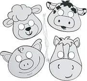 Fun Express Color Your Own Farm Animal Masks - Creative DIY Crafts Kids Fun Home Activities - Ideal for Birthday Parties School Projects Group Events Family Fun and Educational Learning, 12 Pieces
